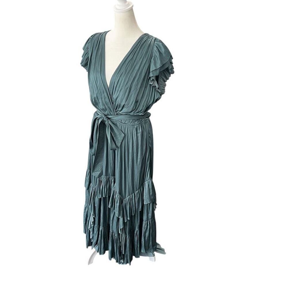 Ulla Johnson Abella Pleated Ruffle Midi Dress Atlantic Blue Size 10 - Picture 6 of 12